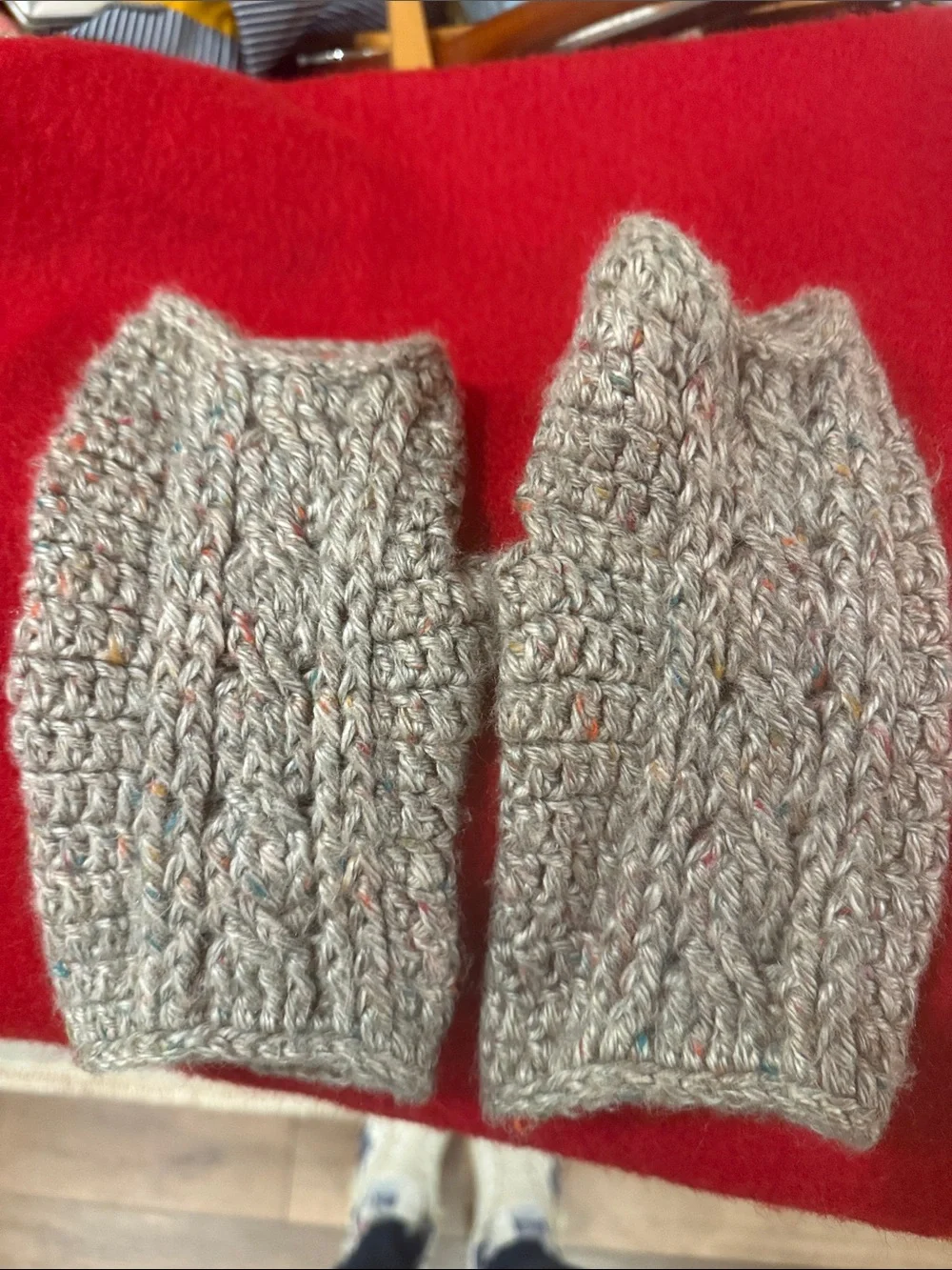 Handmade Gray Knit Fingerless Gloves - Cozy Women's Accessory